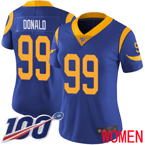 Los Angeles Rams Limited Royal Blue Women Aaron Donald Alternate Jersey NFL Football 99 100th Season Vapor Untouchable
